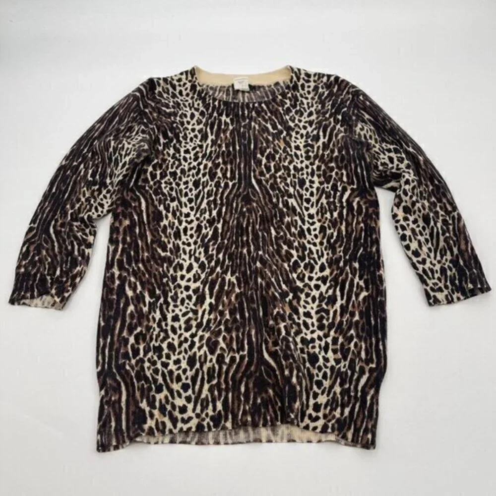 J Crew Womens Sweater XS Animal Print Casual Merino Wool Preppy Pullover Knit